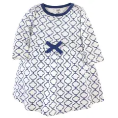 Touched by Nature Baby and Toddler Girl Organic Cotton Long-Sleeve Dresses 2pk, Blue Elephant