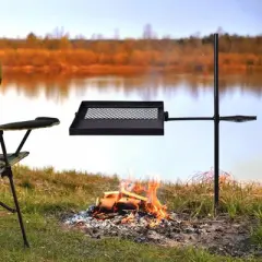 NAYSAYE Grill Racks Folding Swivel Campfire Grill with Adjustable Height and 2 in 1 Cooking Surface for Outdoor Cooking, Black, 25.2"*25.2"*32.3"