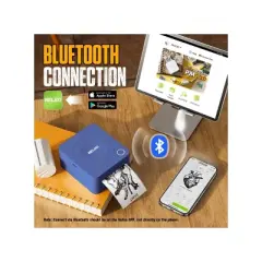 Nelko PM230 Portable Bluetooth Sticker Printer Blue with 2pk 54mmx3.5m White Rolls