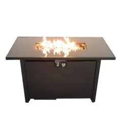 25'' H x 42'' W Steel Outdoor Fire Pit Table with Lid and Smoked Glass Top