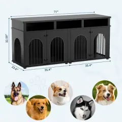 Garvee Double Dog Crate Furniture 71" Dog Kennel Furniture for 2 Medium Dogs, Heavy Duty Dogs Cage XL  with 3 Storage Shelves and 8 Adjustable Feet