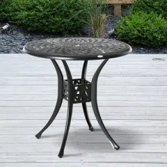 NicBex 30.8" Outdoor Dining Table,Round Aluminum Patio Table with Black Frame and Umbrella Hole for 2 to 4 Chairs,Outdoor Furniture,Black