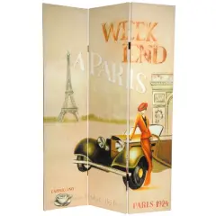 6' Tall Double Sided Vintage Weekend Canvas Room Divider Paris - Oriental Furniture