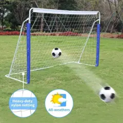 NAYSAYE Sport Net and Rebounder Kids Soccer Goal Durable Portable Outdoor Play for Backyard, White, 94.49"*36"*60"