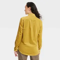 Houston White Adult Woven Cord Button-Down Shirt - Yellow