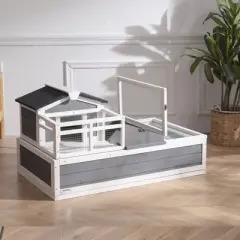 VEVOR 3-Room Tortoise House,Tortoise Habitat with Balcony & 2 Stories, Wooden Tortoise Enclosure Indoor & Outdoor with Ramp, 44" x 25.6"x 24"