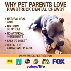 Pawstruck Natural Daily Dental Chew Brush Sticks for Dogs -  Supports Oral Health - Made in USA Limited Ingredient