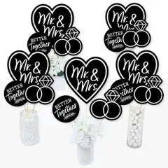 Big Dot of Happiness Mr. and Mrs. - Black and White Wedding or Bridal Shower Centerpiece Sticks - Table Toppers - Set of 15