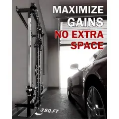 ER KANG Folding Squat Rack, Wall Mounted Power Rack with Cable Crossover Machine&LAT Pull Down, Functional Trainer with 5 Function Modes