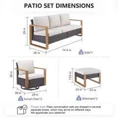 Gymojoy 5 Pieces Outdoor Patio Sofa Swivel Chair with Ottoman Set