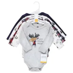 Hudson Baby Unisex Baby Cotton Long-Sleeve Bodysuits, Moosing Around