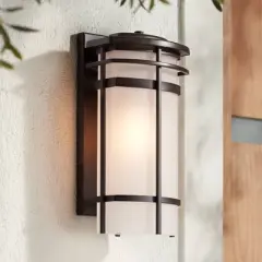 Possini Euro Design Theola Modern Outdoor Wall Light Fixture Bronze LED 16 1/4" Etched Glass Shade for Post Exterior Barn Deck House Porch Yard Patio