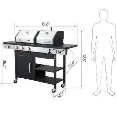3-Burner Propane & Charcoal Combo Grill with Side Burner, Enamel Cast Iron Grids, Stainless Steel Warming Rack, 37,230 BTU Outdoor BBQ