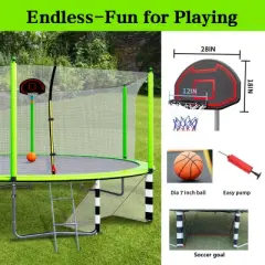 UNISOAR 16FT Trampoline with Basketball Hoop pump and Ladder(Inner Safety Enclosure) with soccer goal Green