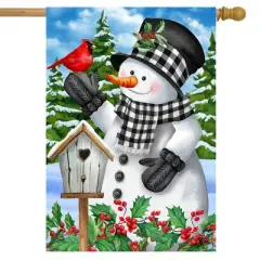 Checkered Snowman Winter House Flag Cardinal Pair Berries 28" x 40" Briarwood Lane