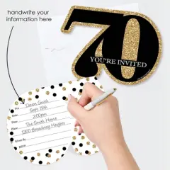 Big Dot of Happiness Adult 70th Birthday - Gold - Shaped Fill-In Invitations - Birthday Party Invitation Cards with Envelopes - Set of 12