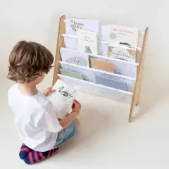 3 Sprouts Recycled Fabric Kids Bookcase, Toddler Bookshelf - Blueberry Ivory