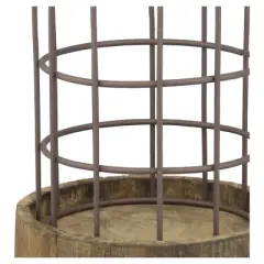 2pc Wire Metal Cloche Set with Wooden Bases Brown - Stonebriar Collection