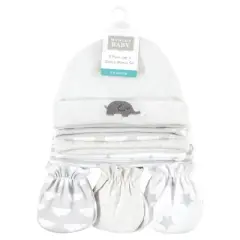 Hudson Baby Unisex Baby Cotton Cap and Scratch Mitten Set, Neutral Elephant, 0-6 Months