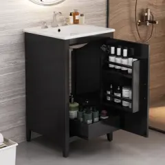 20"W Bathroom Vanity with Sink, Multi-Functional Bathroom Cabinet with Door Shelf, Drawer and Soft-closing Door -ModernLuxe