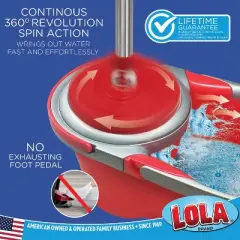 Lola Products Revolution Spin Mop & Bucket System, Braided Mop Head, Durable Alloy Handle, 360 Spinning Action, Great for Any Hard Floor Surface