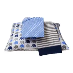 Bacati - Elephants Blue Navy Gray 3 pc Toddler Bed Sheet Set