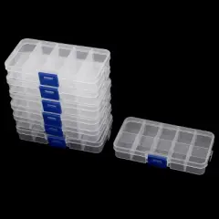 PiccoCasa 10 Sections Sundries Jewelry Screws Holder Storage Box Plastic Desk Drawer 5" x 2.6" x 0.9" Blue Clear 7 Pcs