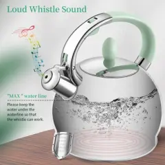 Itopfox Stainless Steel Whistling Tea Kettle with Cool Touch Handle, 2.64 Quart Induction Compatible Stovetop Teapot in Mint Green