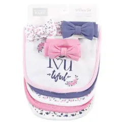 Hudson Baby Infant Girl Cotton Bib and Headband or Caps Set 8pk, Beyoutiful, One Size