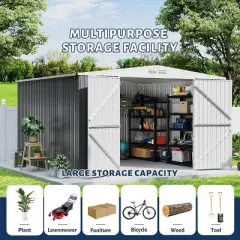 Acekool 8x7 FT Metal Outdoor Storage Shed, Lockable Door, Vents, Sloped Roof for Patio & Lawn