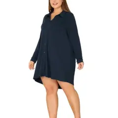 Agnes Orinda Women's Plus Size Solid Long Sleeve Button Down V-Neck Pajama Sleep Shirts