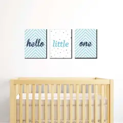 Big Dot of Happiness Hello Little One - Blue and Silver - Baby Boy Nursery Wall Art & Kids Room Decor - Gift Ideas - 7.5 x 10 inches - Set of 3 Prints