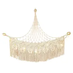 Aoibox Macrame Stuffed Animal Toy Net Hammock with Star Light, Small Plushies Storage for Nursery, Corner Wall Hanging Organizer