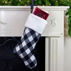 Northlight 23" Black and White Rustic Checkered Christmas Stocking