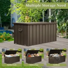 Gulches 120 Gallon Outdoor Storage Deck Box Waterproof, Large Patio Storage Bin for Outside Cushions, Throw Pillows, Garden Tools, Lockable,Dark Brown