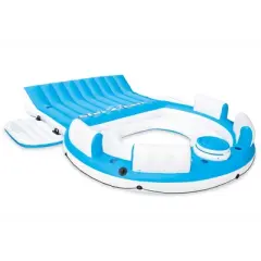 Intex Splash N Chill Island 4 Person Inflatable Float Lounger with Cup Holders, Backrests, Built In Cooler & Quick Fill Portable AC Electric Air Pump