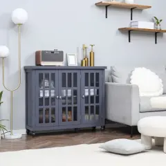HOMCOM Modern Kitchen Sideboard, Buffet Cabinet with Storage, Adjustable Shelves for Living Room, Study, 3 Glass Doors, Gray
