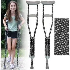 My Crutches - Fashionable Designed Crutches w Underarm Pad for Kids/Adults w Adjustable Handgrip & Length for Heights 4'5" to 5'2" (Crossbones)