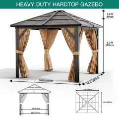 Garvee 10x10ft Gazebo, Hardtop Outdoor Canopy Permanent Gazebo with Netting and Curtains