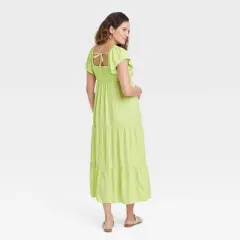 Flutter Short Sleeve Woven Midi Maternity Empire Waist Dress - Isabel Maternity by Ingrid & Isabel&trade; Green XXL