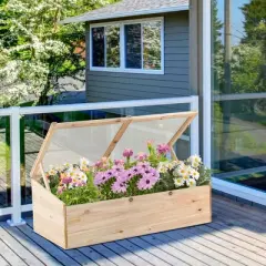 Costway Wooden Cold Frame Greenhouse Flower Planter Raised Plants Bed Protection