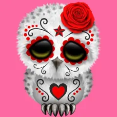 Women's Design By Humans Cute Red Day of the Dead Sugar Skull Owl By jeffbartels Racerback Tank Top