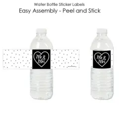 Big Dot of Happiness Mr. and Mrs. - Black and White Wedding or Bridal Shower Water Bottle Sticker Labels - Set of 20
