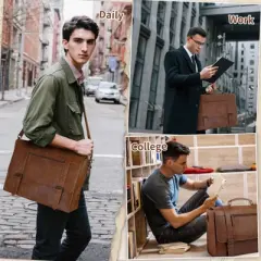 Messenger Bag for Men Leather Vintage Laptop Bag Waterproof Satchel Briefcase