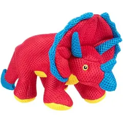 goDog Double Chew Guard Mesh Dinos Frills Squeaky Dog Toy - Red, Small