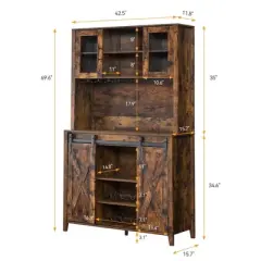 Jojoka 70'' Wine Bar Cabinet with Storage Hutch, Tall Coffee Bar Cabinet with Sliding Barn Doors, Bottle Glasses Rack, Farmhouse Coffee Bar