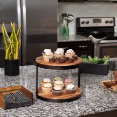 BIRDROCK HOME 2-Tier Cupcake and Cake Stand with Handle