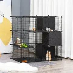 Gulches 56 Panel Black Pet Playpen with Doors and Ramps