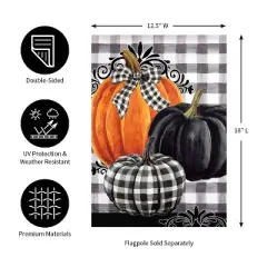 Evergreen Pumpkin Check Garden Suede Flag 12.5 x 18 Inches Indoor Outdoor Decor