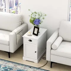 Costway Side End Table Nightstand with Charging Station Storage for Living Room Bedroom